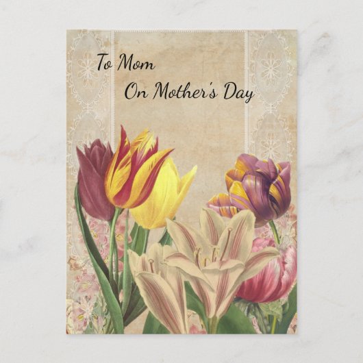 Tulpen kruipen op Beige  Wallpaper Mothers Briefkaart (Voorkant)