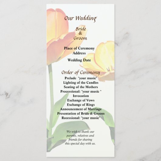 Tulpen lang en kort huwelijksprogramma programmakaart (Voorkant)