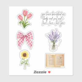 Tulpen, Lavendel, Zonnebloem & Vintage Boek Sticker
