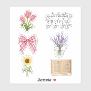 Tulpen, Lavendel, Zonnebloem & Vintage Boek Sticker
