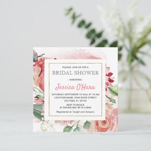 Tulpen Lente Rozen Bruidsdouche Waterverf Pioenroo Kaart (Staand voorkant)