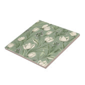 Tulpen met bladeren op lichtgroene salie tegeltje (Zijkant)