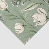 Tulpen met bladeren op lichtgroene salie tissuepapier (Detail)