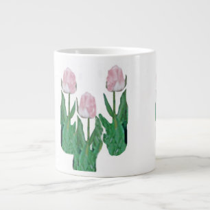 Tulpen met drie roze grote koffiekop
