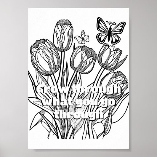 Tulpen met vlinder Kleurplaat Printable Poster (Voorkant)