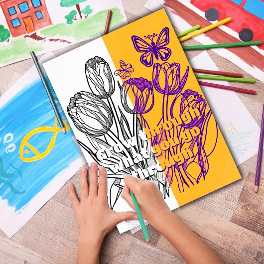 Tulpen met vlinder Kleurplaat Printable Poster