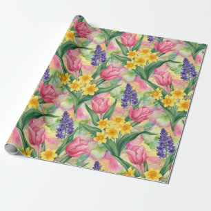 Tulpen, Narcissen, Hyacinten in Alcohol Inkt Stijl Cadeaupapier