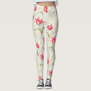 Tulpen ontvouwen crème roze leggings