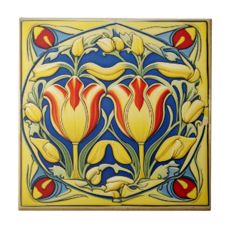 Tulpen op Symmetrische Art Nouveau Keramische Tege Tegeltje