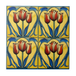 Tulpen op Symmetrische Art Nouveau Keramische Tege Tegeltje