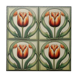 Tulpen op Symmetrische Art Nouveau Keramische Tege Tegeltje