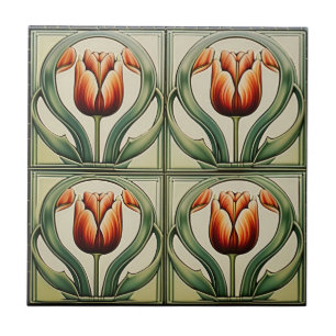 Tulpen op Symmetrische Art Nouveau Keramische Tege Tegeltje