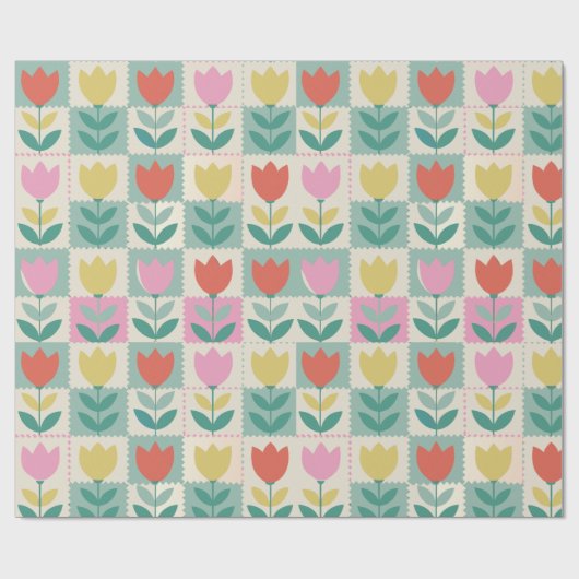  tulpen patchwork patroon cadeaupapier (Vlak)