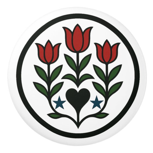 Tulpen Pennsylvania Dutch Hex Sign Keramische Knop (Voorkant)