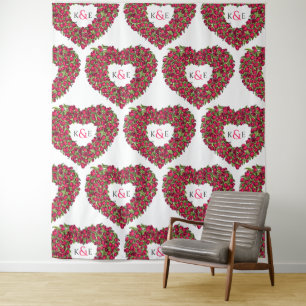 Tulpen rood monogram huwelijksachtergrond wandkleed