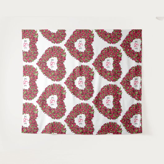 Tulpen rood monogram trouw achtergrond wandkleed (Voorkant (horizontaal))