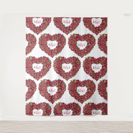 Tulpen rood monogram trouw achtergrond wandkleed (Voorkant)