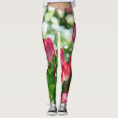 Tulpen Roze en Groene Waterverf Art Leggings (Voorkant)