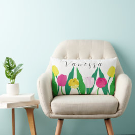 Tulpen Roze Geel Paars Groen Modern Aanpassen. Kussen