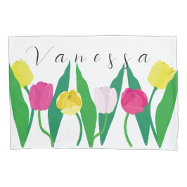 Tulpen Roze Geel Paars Groen Modern Aanpassen. Kussensloop