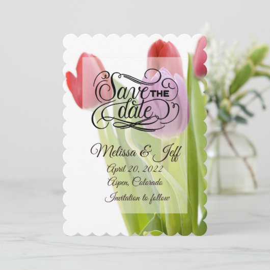 Tulpen save the date uitnodiging (Staand voorkant)