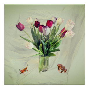 Tulpen, sprinkhaan en kikker papier (halfglans) perfect poster