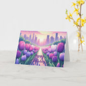 Tulpen Stad Landschap Verjaardag Kaart (Gele Bloem)