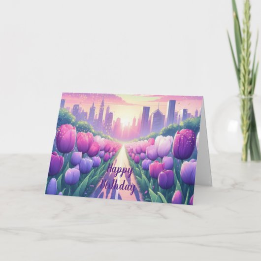 Tulpen Stad Landschap Verjaardag Kaart (Voorkant)