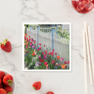 Tulpen tuin witte schutting papier servet
