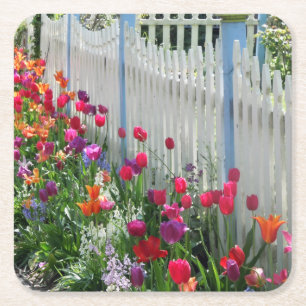 Tulpen tuinkorf onderzetters met witte omheining