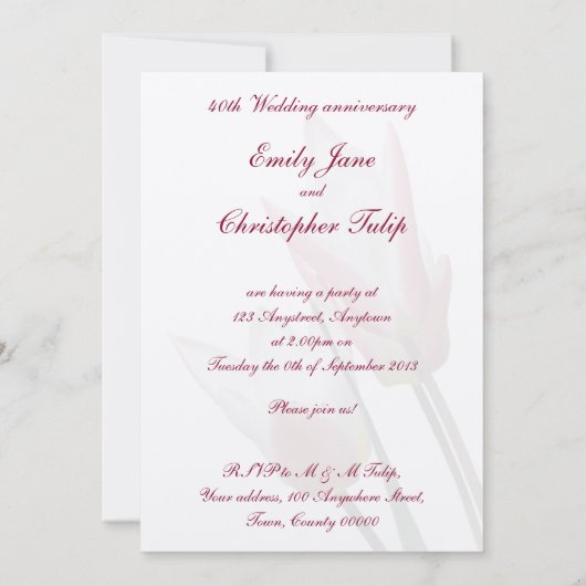 Tulpen uitnodiging voor huwelijksjubileum Ruby (Achterkant)