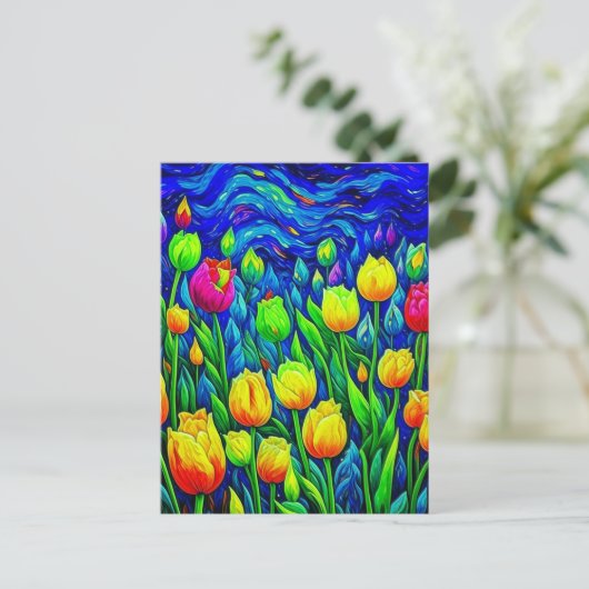 Tulpen van Gogh Stijl Briefkaart (Staand voorkant)
