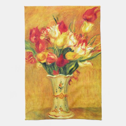 Tulpen van Pierre Renoir,  impressionistische kuns Theedoek (Verticaal)