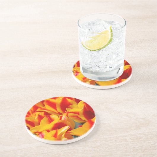 Tulpen van rood en geel zandsteen onderzetter (Zijkant)