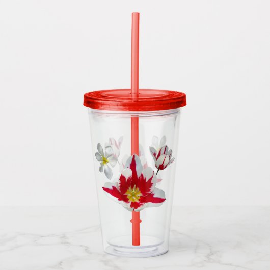Tulpen van rood en wit acryl drinkbeker (Voorkant)