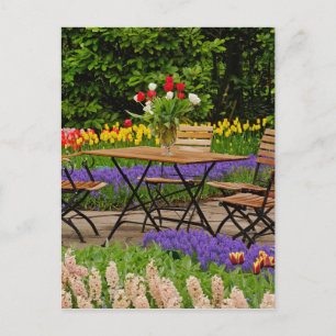 Tulpen van tafel in tuin, Keukenhof, Briefkaart