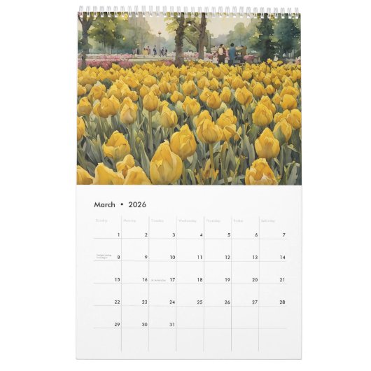 Tulpen veld waterverf schilderij 3 kalender (Mar 2026)
