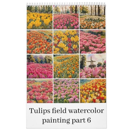 Tulpen veld waterverf schilderij 6 kalender (Hoes)