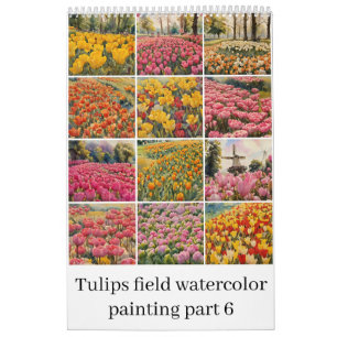 Tulpen veld waterverf schilderij 6 kalender