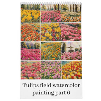 Tulpen veld waterverf schilderij 6 kalender