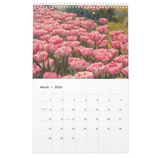 Tulpen veld waterverf schilderij 6 kalender (Mar 2026)