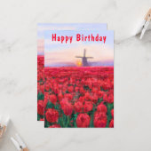 Tulpen Veldlente in Nederland Verjaardag Kaart (Voorkant / Achterkant in situ)