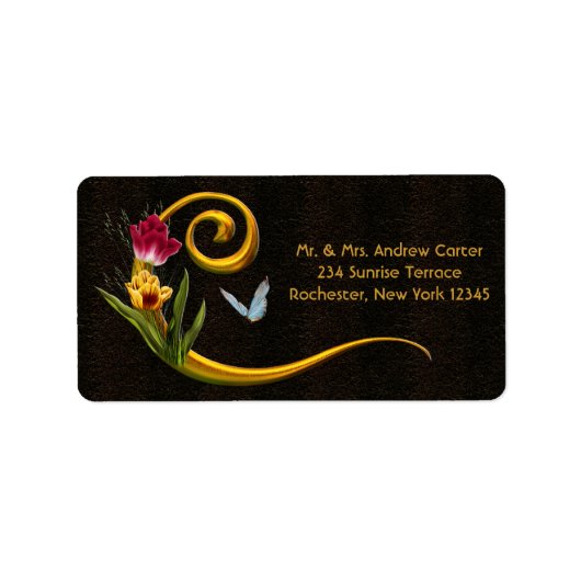 Tulpen Vlinder Letter C Monogram Adreslabels Etiket (Voorkant)