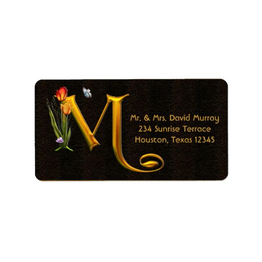 Tulpen Vlinder Letter M Monogram Adreslabels Etiket (Voorkant)