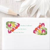 Tulpen & vlinder wit Vrijgezellenfeest Etiket (Insitu)