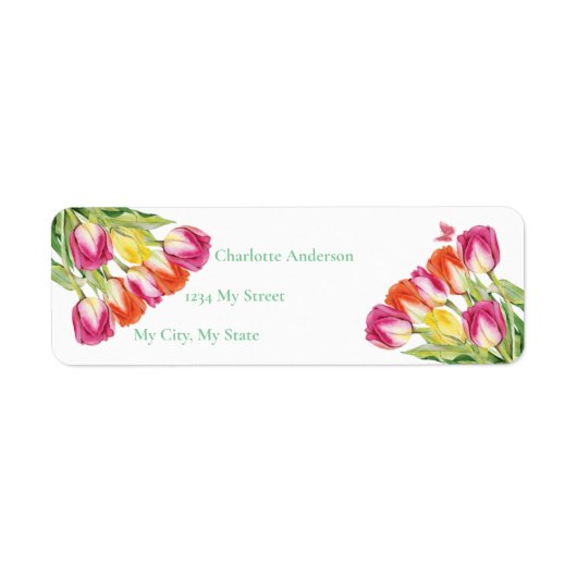 Tulpen & vlinder wit Vrijgezellenfeest Etiket (Voorkant)