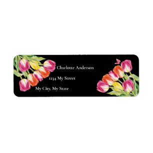 Tulpen & Vlinder Zwarte Bruiloftsshower            Etiket