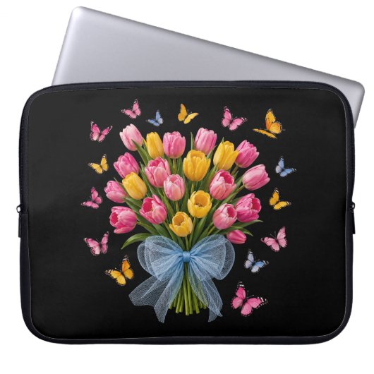 Tulpen & Vlinders Elegantie Laptophoes Laptop Sleeve (Voorkant)