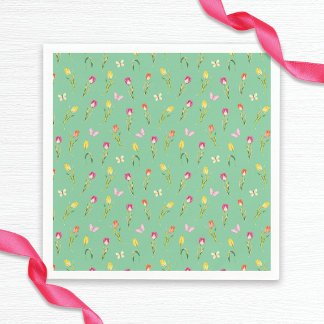 Tulpen & Vlinders Groen Patroon Bruidsdouche Servet
