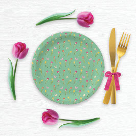 Tulpen & Vlinders Groen Patroon Papieren Bordje